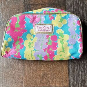 Lilly Pulitizer Estée Lauder make up bag floral pink blue yellow travel luggage